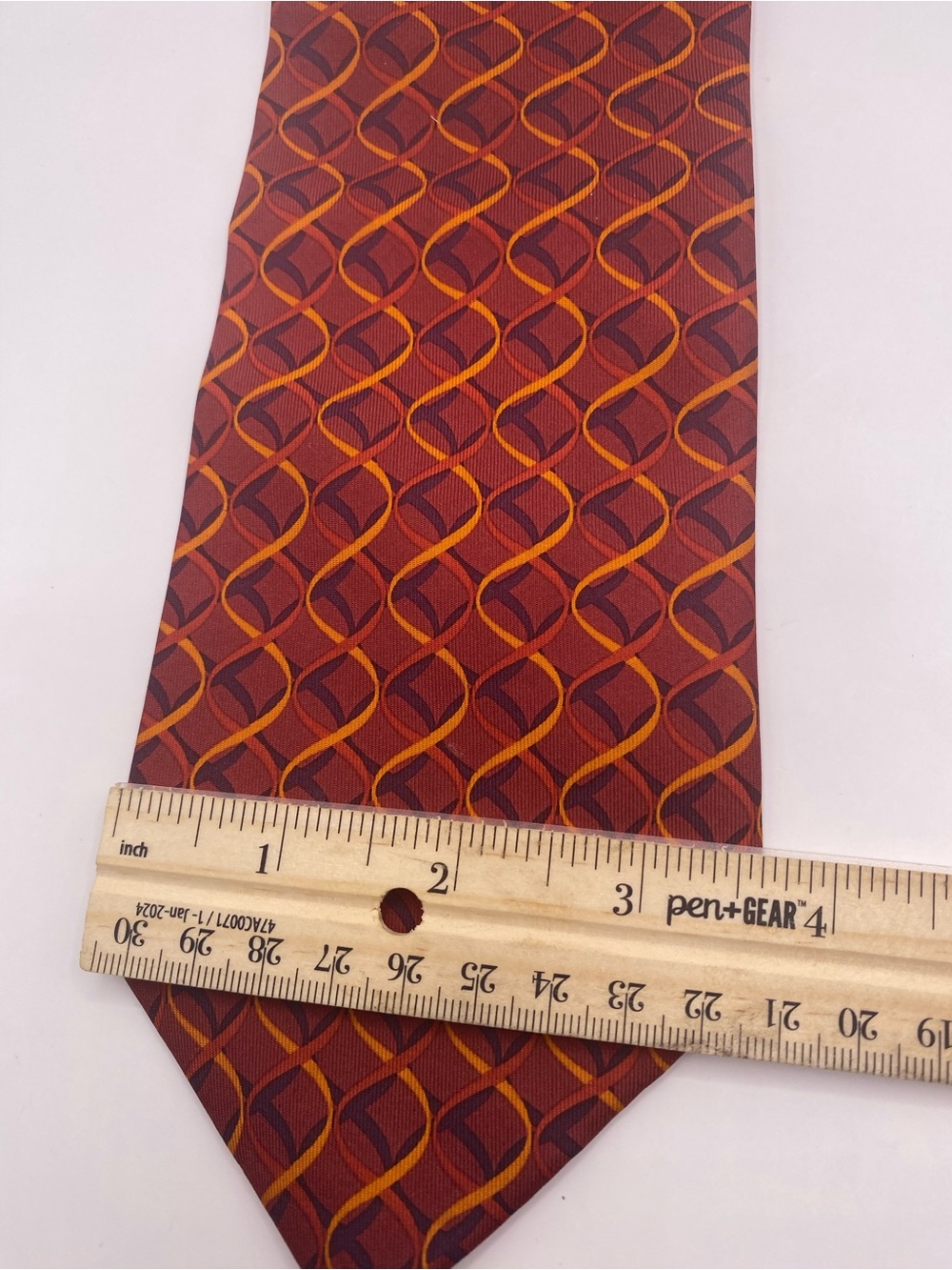 Gucci Silk Geometric Tie in Burgundy and Orange - Picture 6 of 7